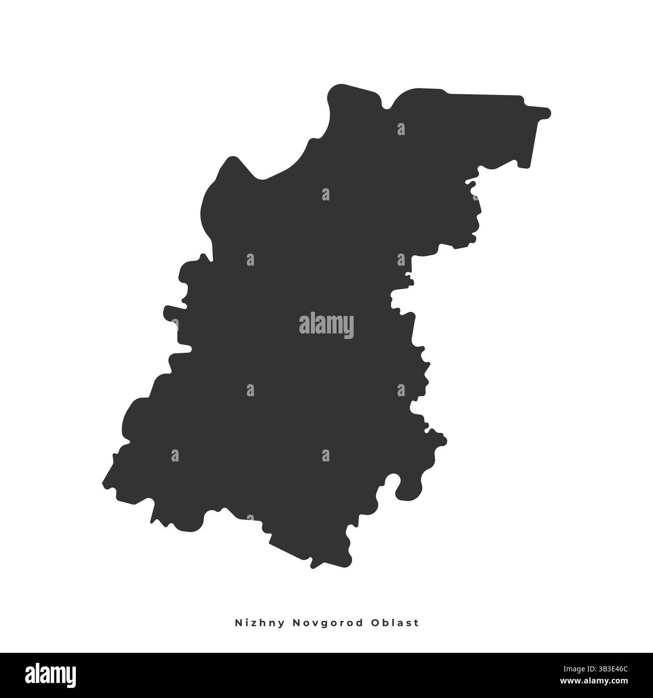Icona illustrazione semplificata isolata vettoriale con silhouette nera della mappa dell'Oblast' di Nizhny Novgorod in Russia. Sfondo bianco Illustrazione Vettoriale