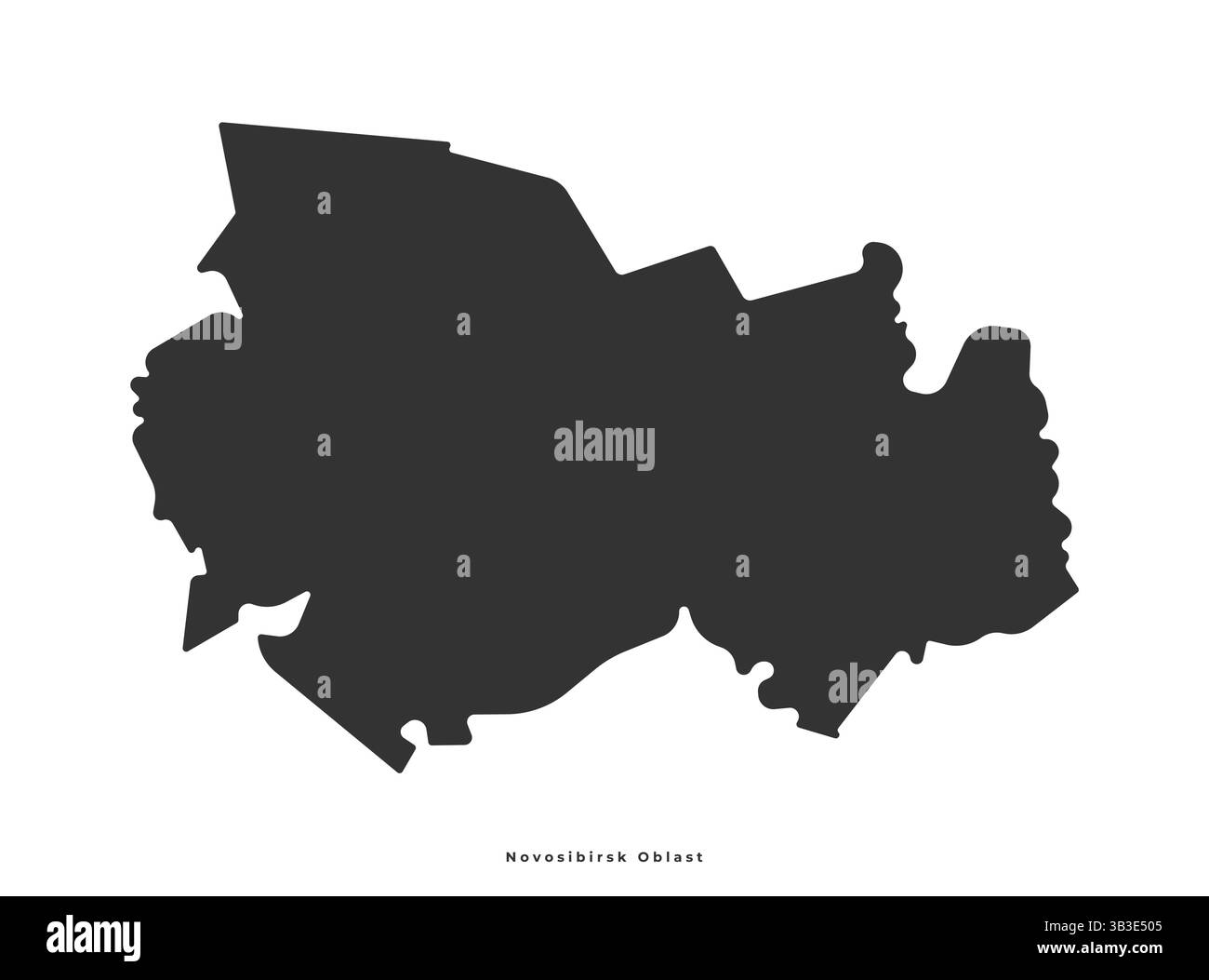 Illustrazione semplificata con isolamento vettoriale con visione dell'autore. Silhouette nera della mappa dell'Oblast' di Novosibirsk in Russia. Sfondo bianco Illustrazione Vettoriale