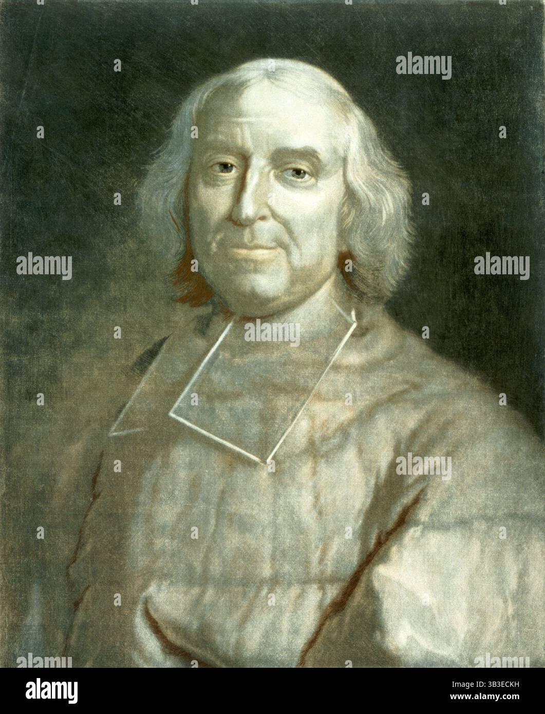 Cardinale de Fleury, c1738. Ritratto del cardinale francese, Andre-Hercule de Fleury. Non assunse mai il titolo di primo ministro, ma fu molto influente nella politica francese. Suggerì anche di inviare una spedizione scientifica nell'estremo nord e in Perù per misurare i gradi del meridiano. Foto Stock