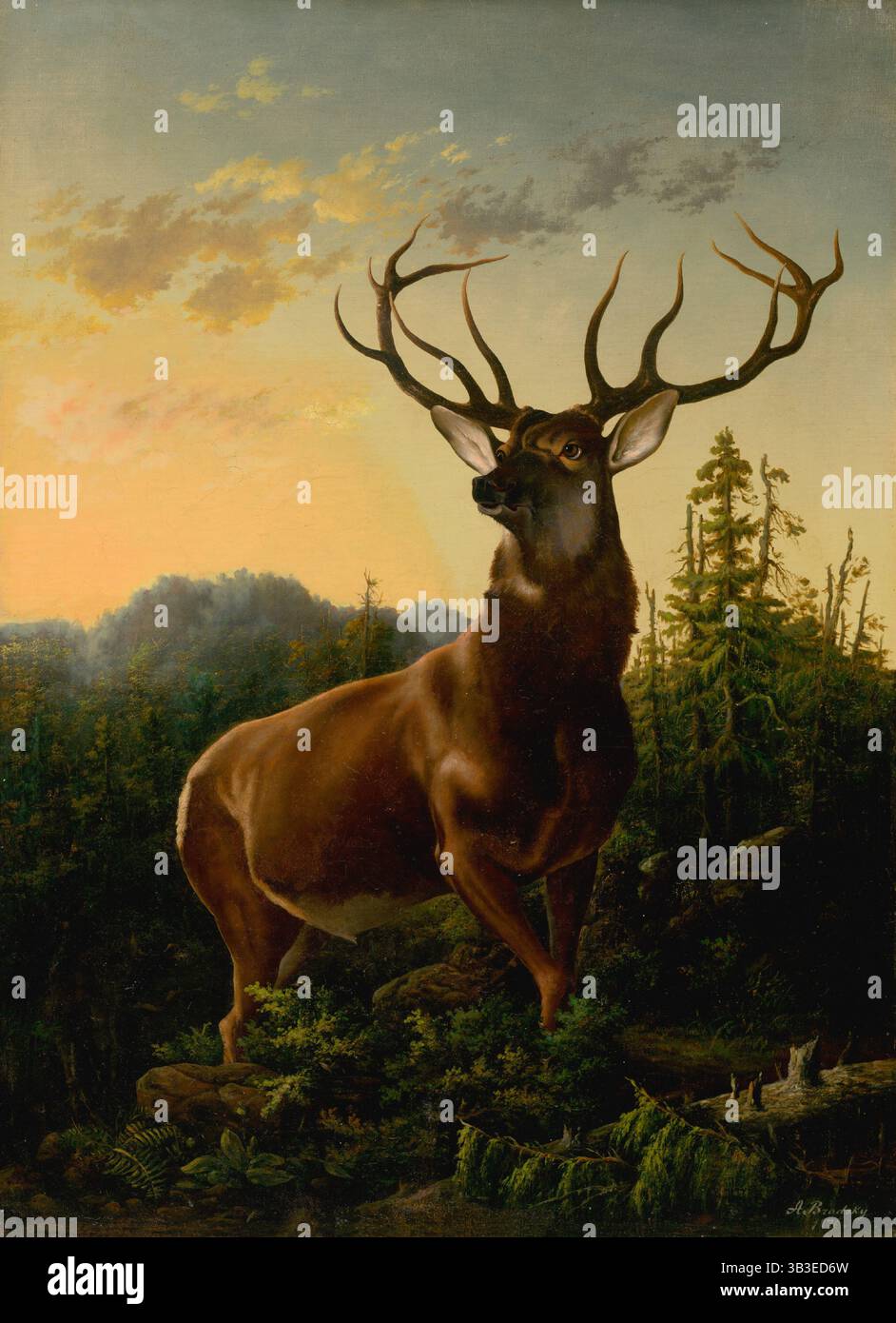 Cervi nel paesaggio forestale, 1876. Foto Stock