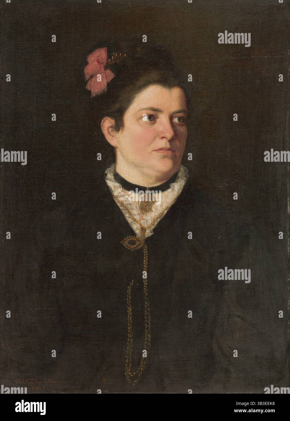 Ritratto di una donna con un arco rosa, 1880. Foto Stock