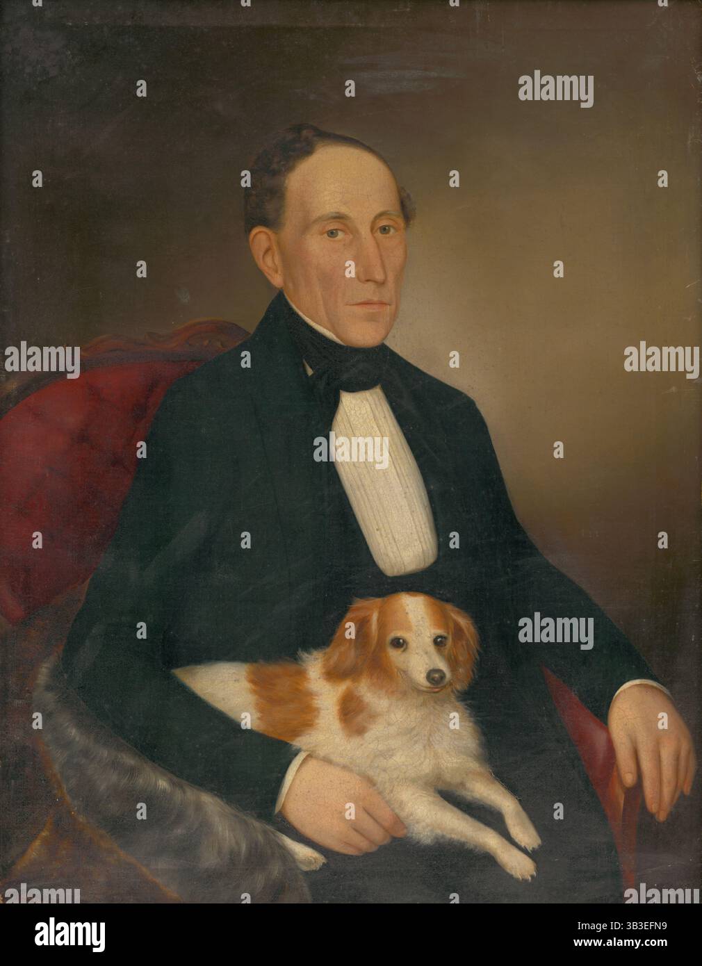 Ritratto di un uomo seduto con un cane, 1853. Foto Stock