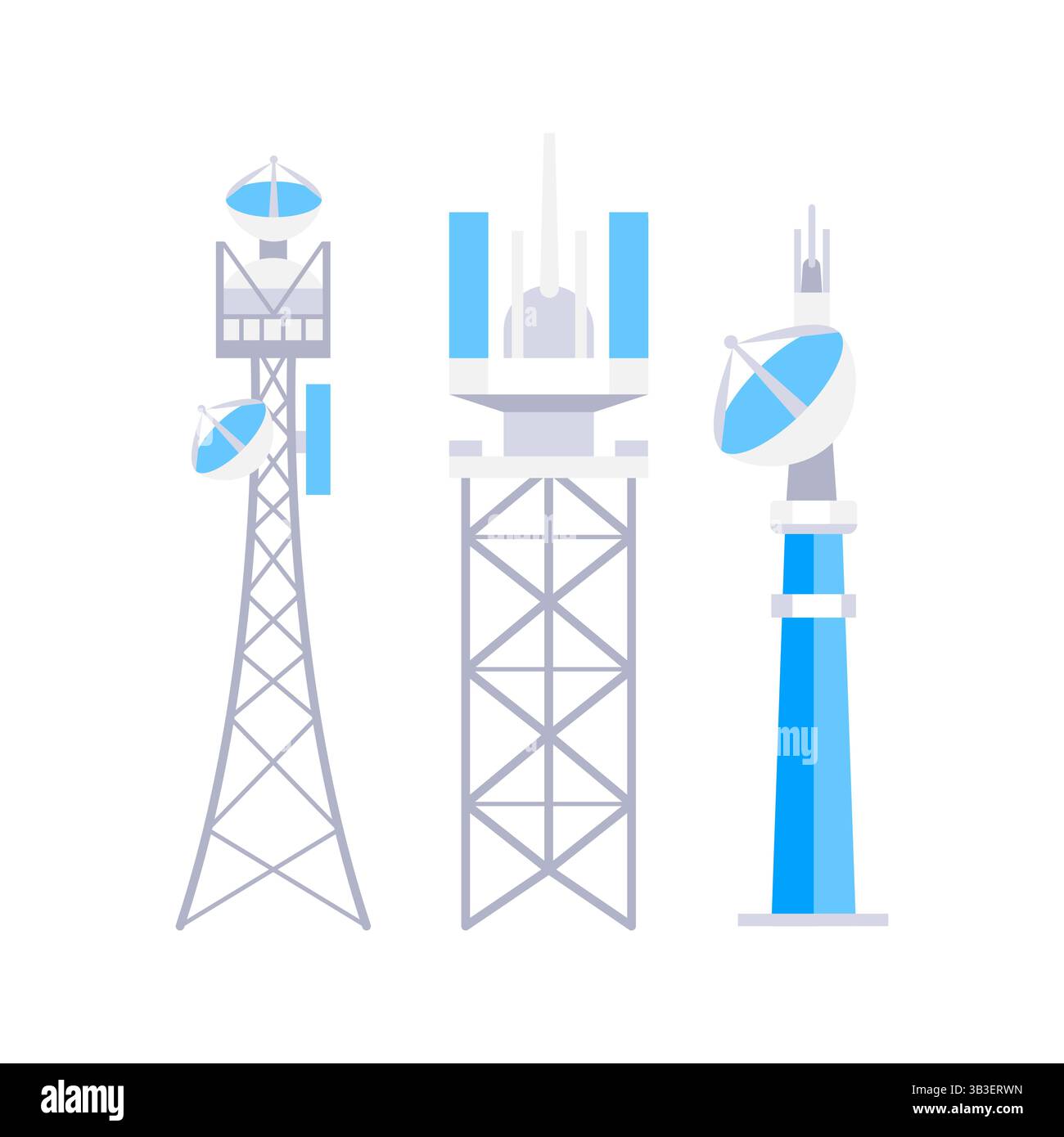 Torri di telecomunicazione che forniscono una connessione globale che supporta il trasferimento dei dati Illustrazione Vettoriale