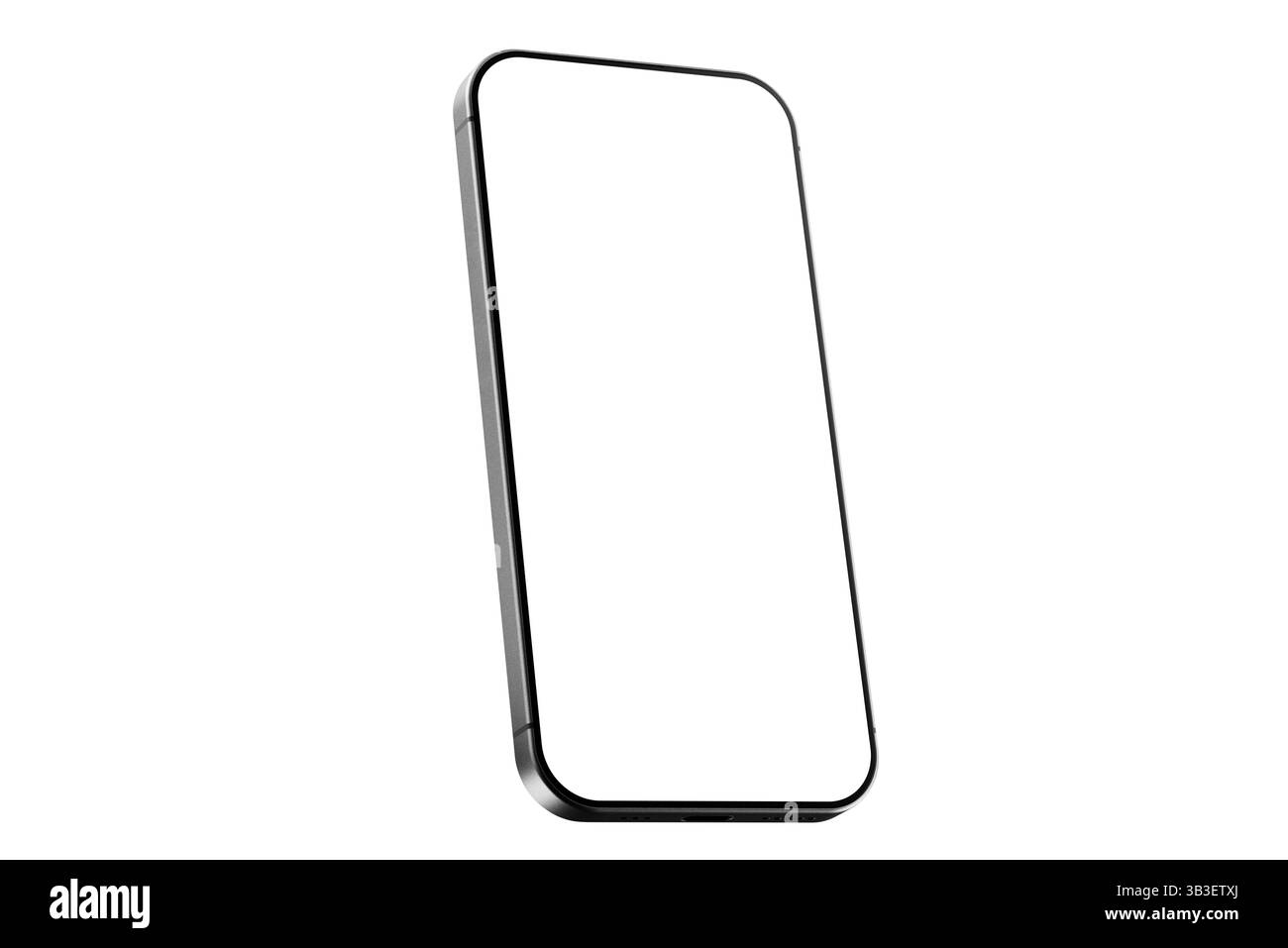 Moderno modello di smartphone con schermo bianco isolato su sfondo bianco Foto Stock