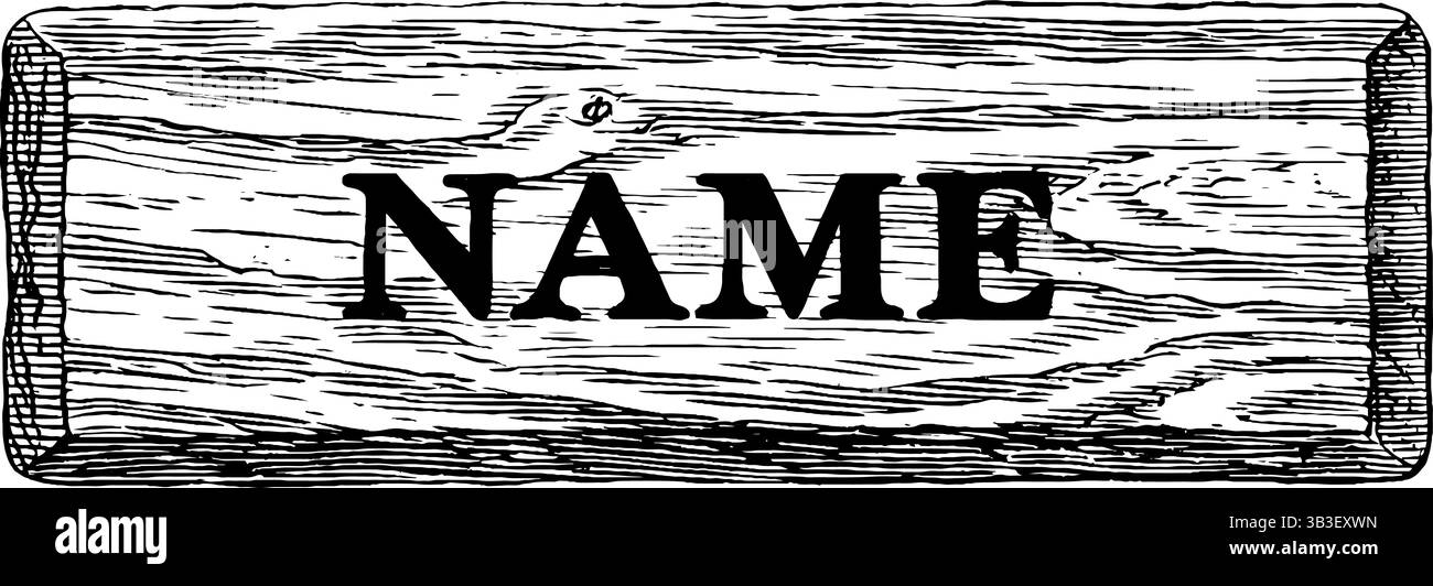 Targhetta in legno inciso con texture rustica per personalizzare e decorare. Illustrazione Vettoriale