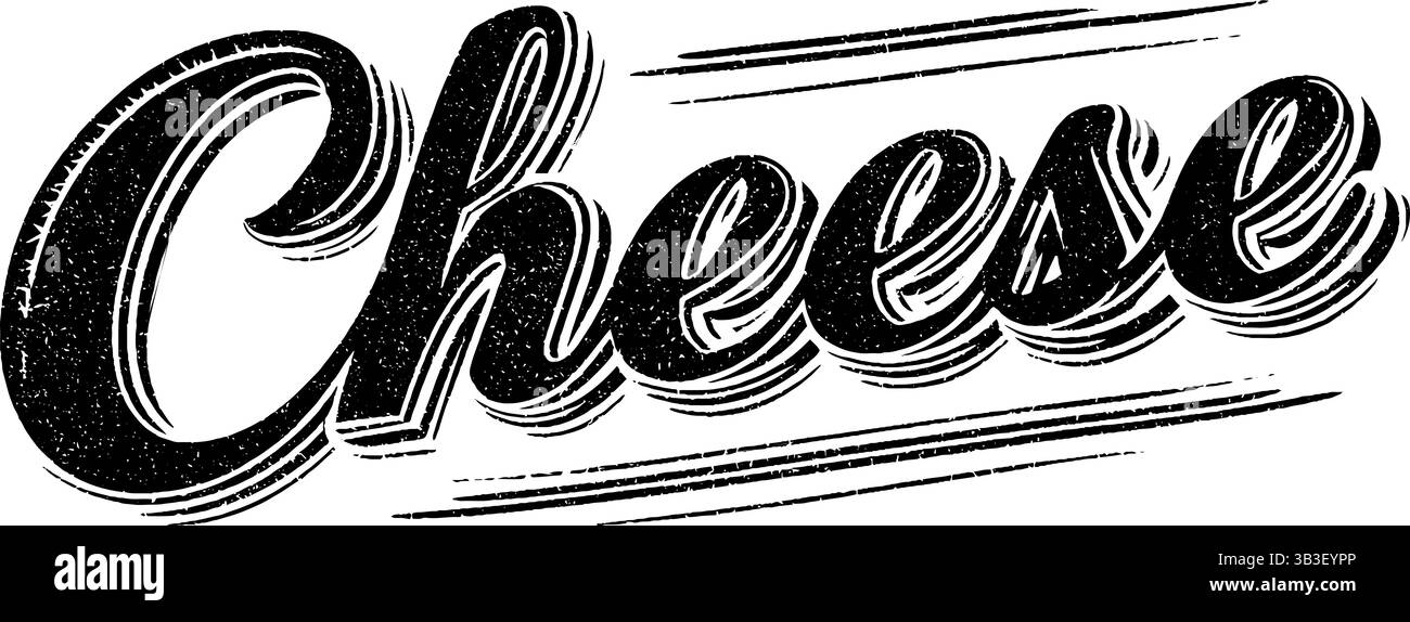 Design con insegna in formaggio vintage con tipografia incisa per un arredamento rustico. Illustrazione Vettoriale