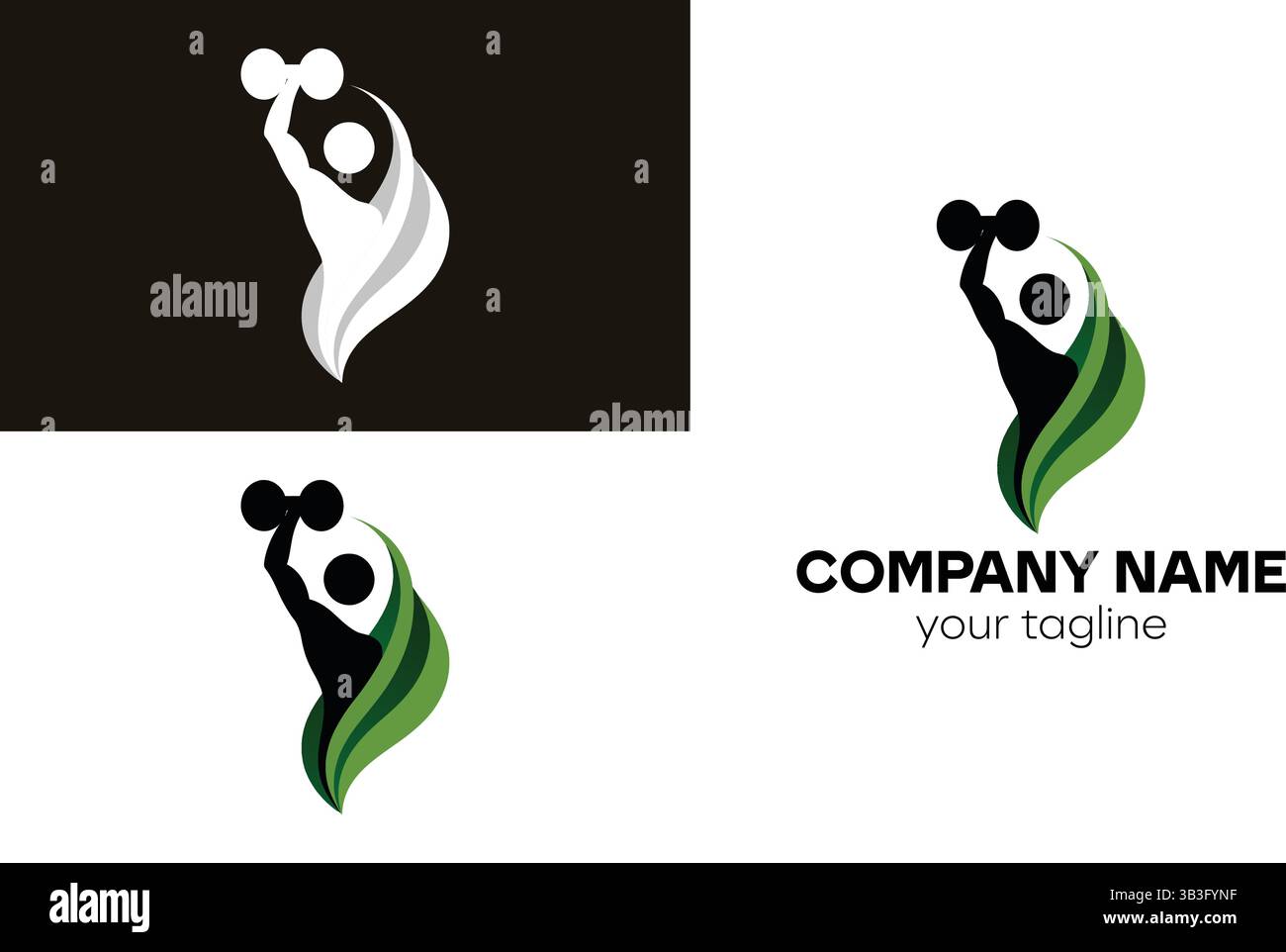 Set di variazioni del logo dei pesi di sollevamento delle figure astratte Illustrazione Vettoriale