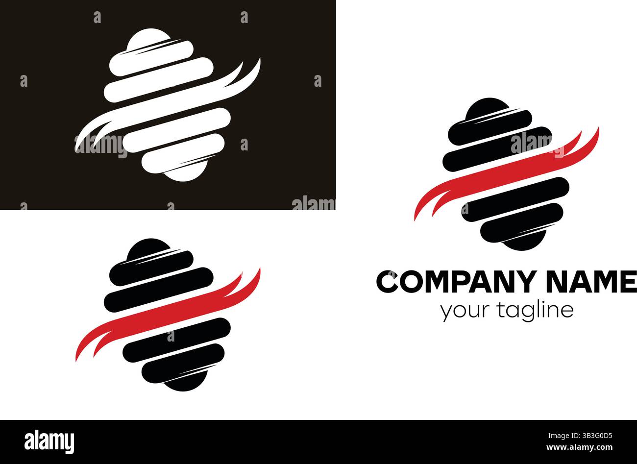 Logo astratto a forma di spirale con Swoosh rosso per la tecnologia o le attività di consulenza Illustrazione Vettoriale