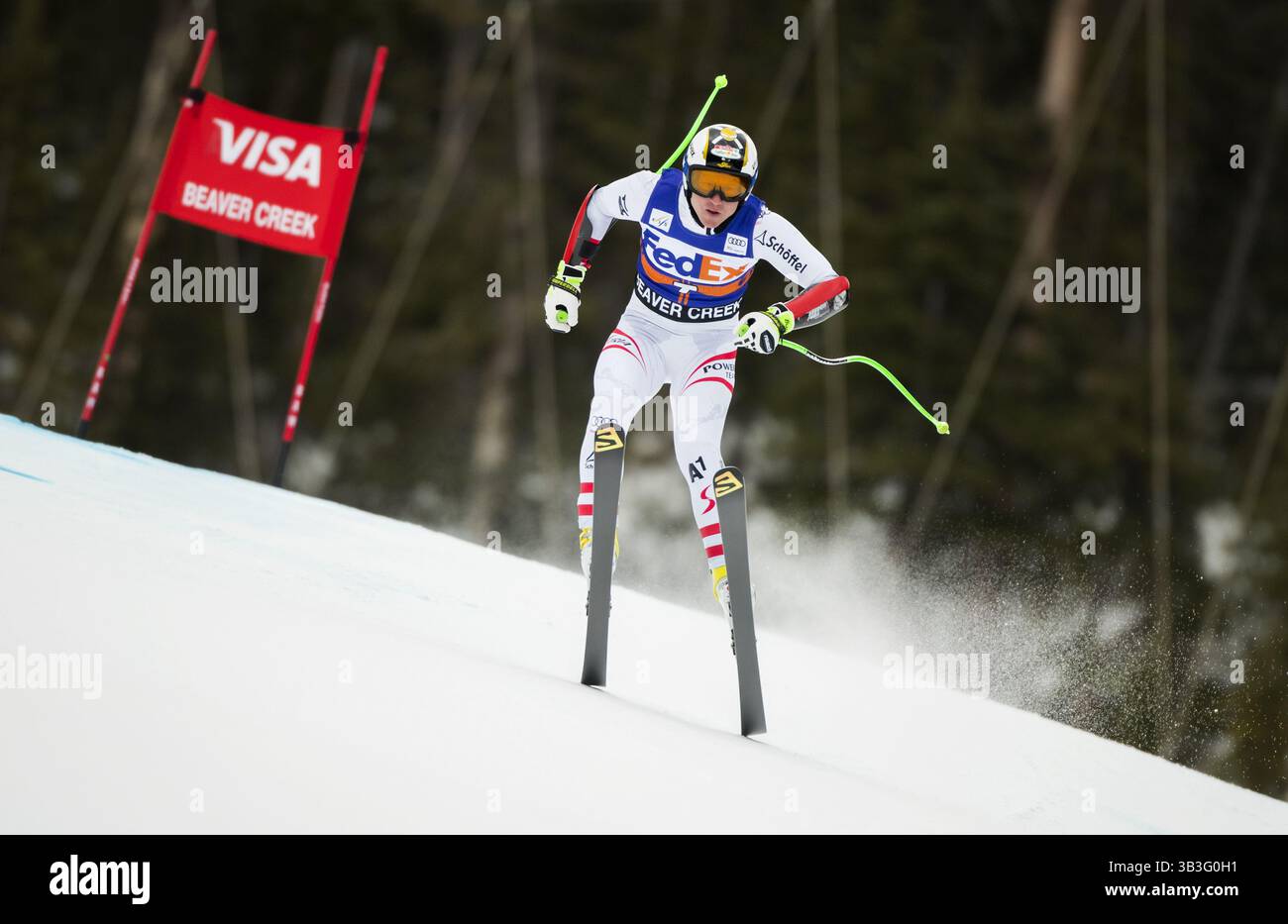 1° dicembre 2017 - Beaver Creek, CO, USA - BEAVER CREEK, CO - 1° DICEMBRE 2017 - Hannes Reichelt dell'Austria si piazza al terzo posto nel Super-G maschile dell'Audi FIS Birds of Prey World Cup 2017 giovedì. (Immagine di credito: © Erich Schlegel tramite filo ZUMA) Foto Stock