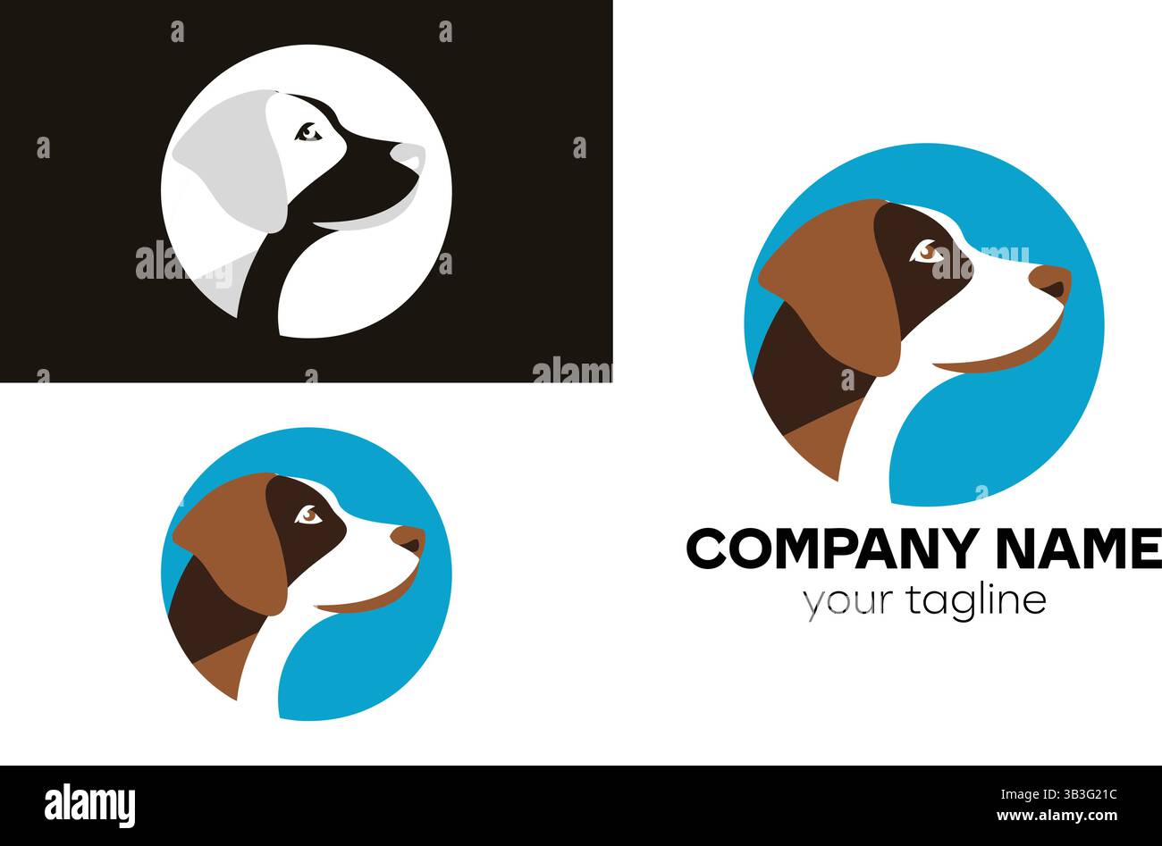 Logo per la testa del cane in telaio circolare per le attività di cura degli animali domestici, veterinaria e animale Illustrazione Vettoriale