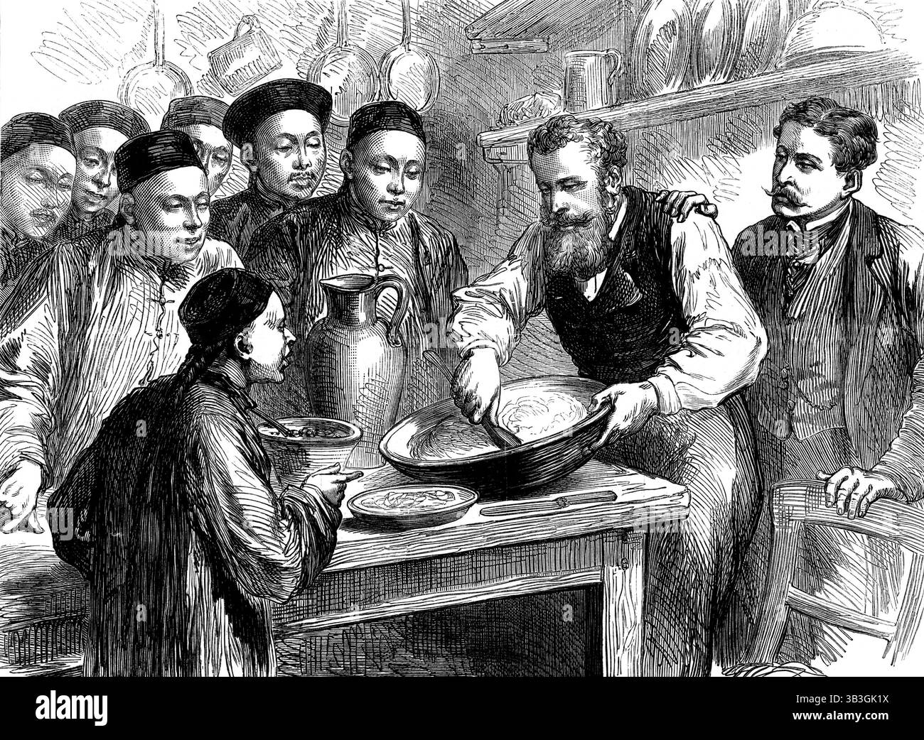 Fare un budino di Natale in Cina, 1873. "E' stato il mio destino passare il Natale l'anno scorso in Cina, e la casa in cui ho deciso di vivere conteneva un certo numero di giovani signori appartenenti ad una delle grandi aziende mercantili. Nella loro preparazione per la cena di Natale, si è scoperto che nessuno dei servitori cinesi sapeva come fare un budino di prugne... che inutili compagni ci siamo trovati tutti, quando è andata in giro la domanda se qualcuno potesse fare un budino di prugne!...la sera successiva sono arrivati alcuni amici e... Uno dei gentiluomini presenti ha offerto i suoi servizi. Aveva un essere superiore da una S più luminosa Foto Stock