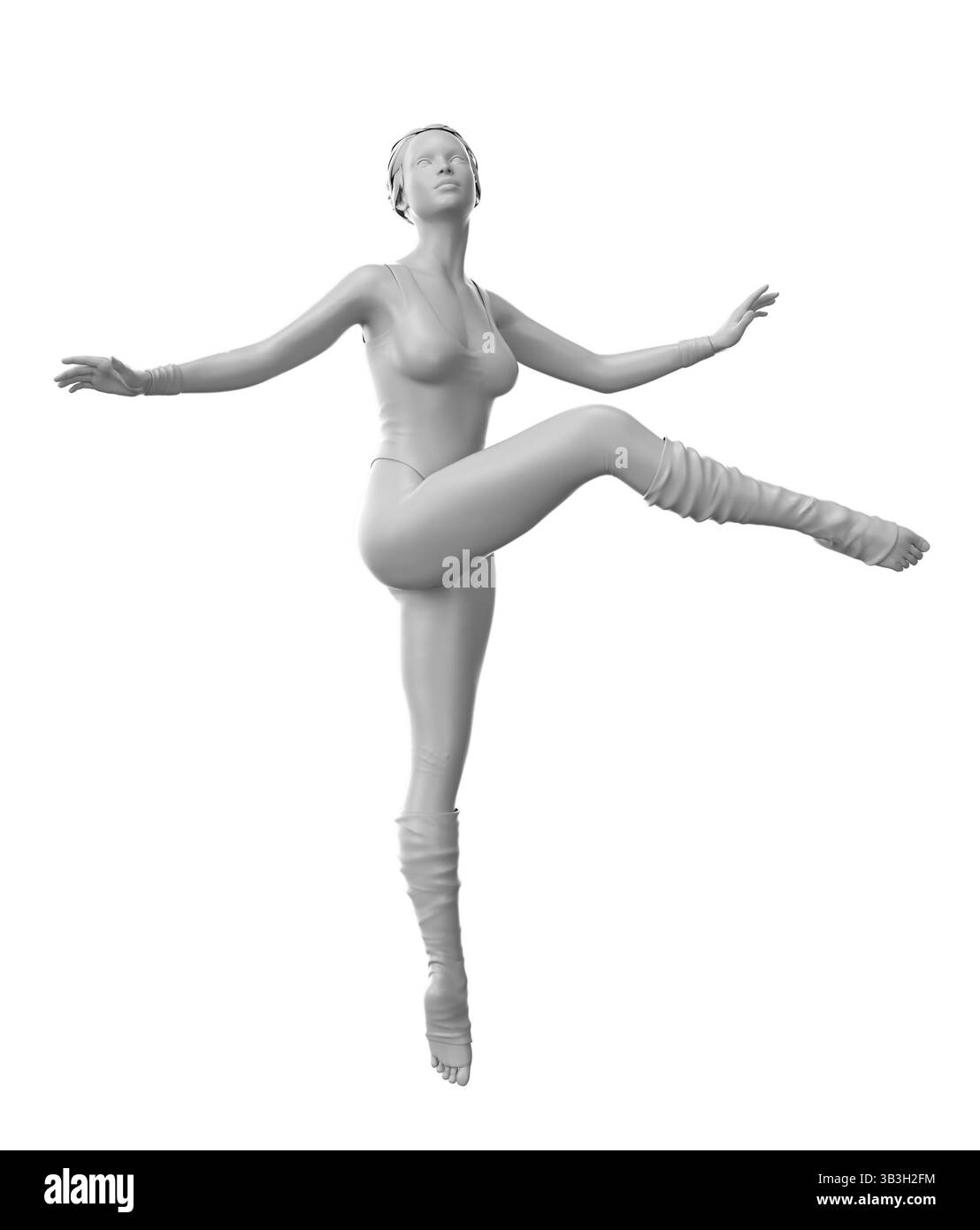 Manichino femminile in 3D in posa da ballerina di balletto, catturando la grazia e l'eleganza dei movimenti di balletto. Ideale per progetti artistici e a tema danza. Foto Stock