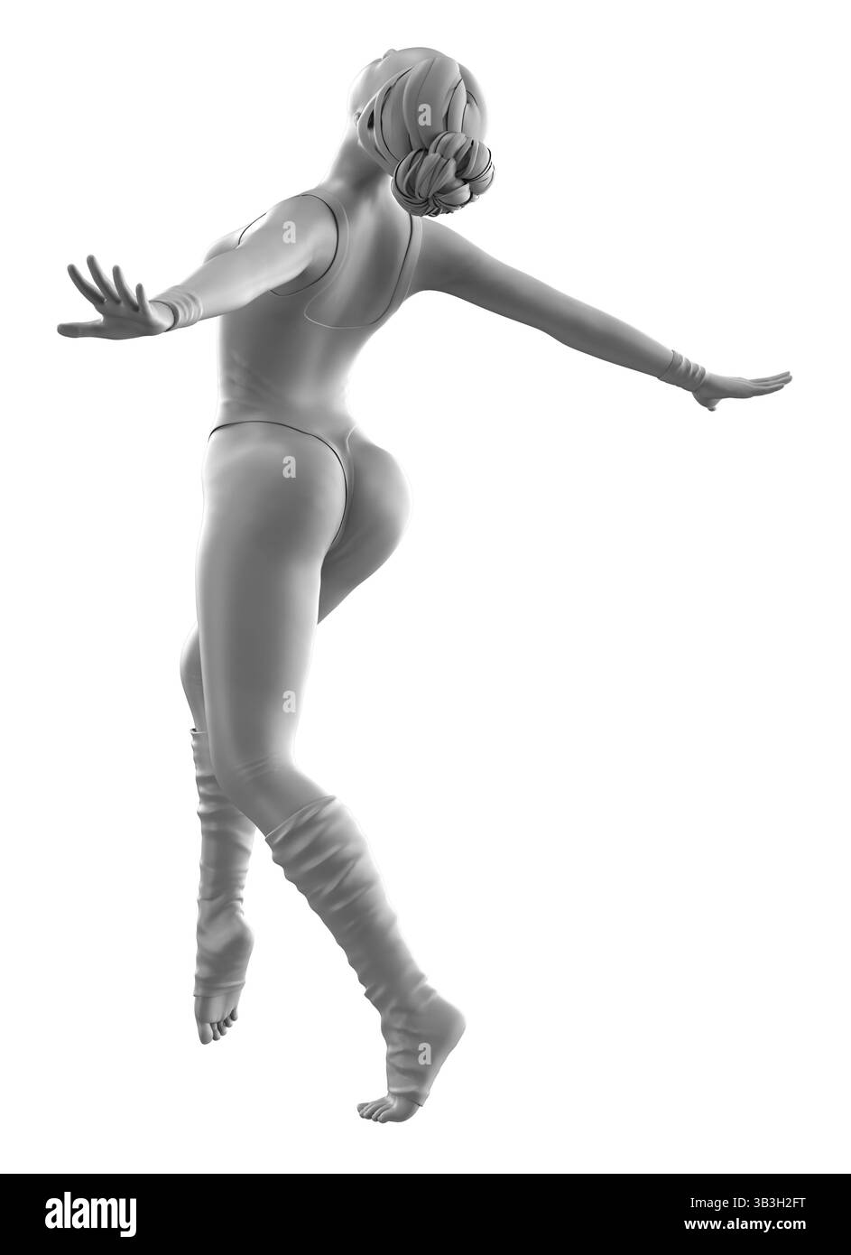 Manichino femminile in 3D in posa da ballerina di balletto, catturando la grazia e l'eleganza dei movimenti di balletto. Ideale per progetti artistici e a tema danza. Foto Stock