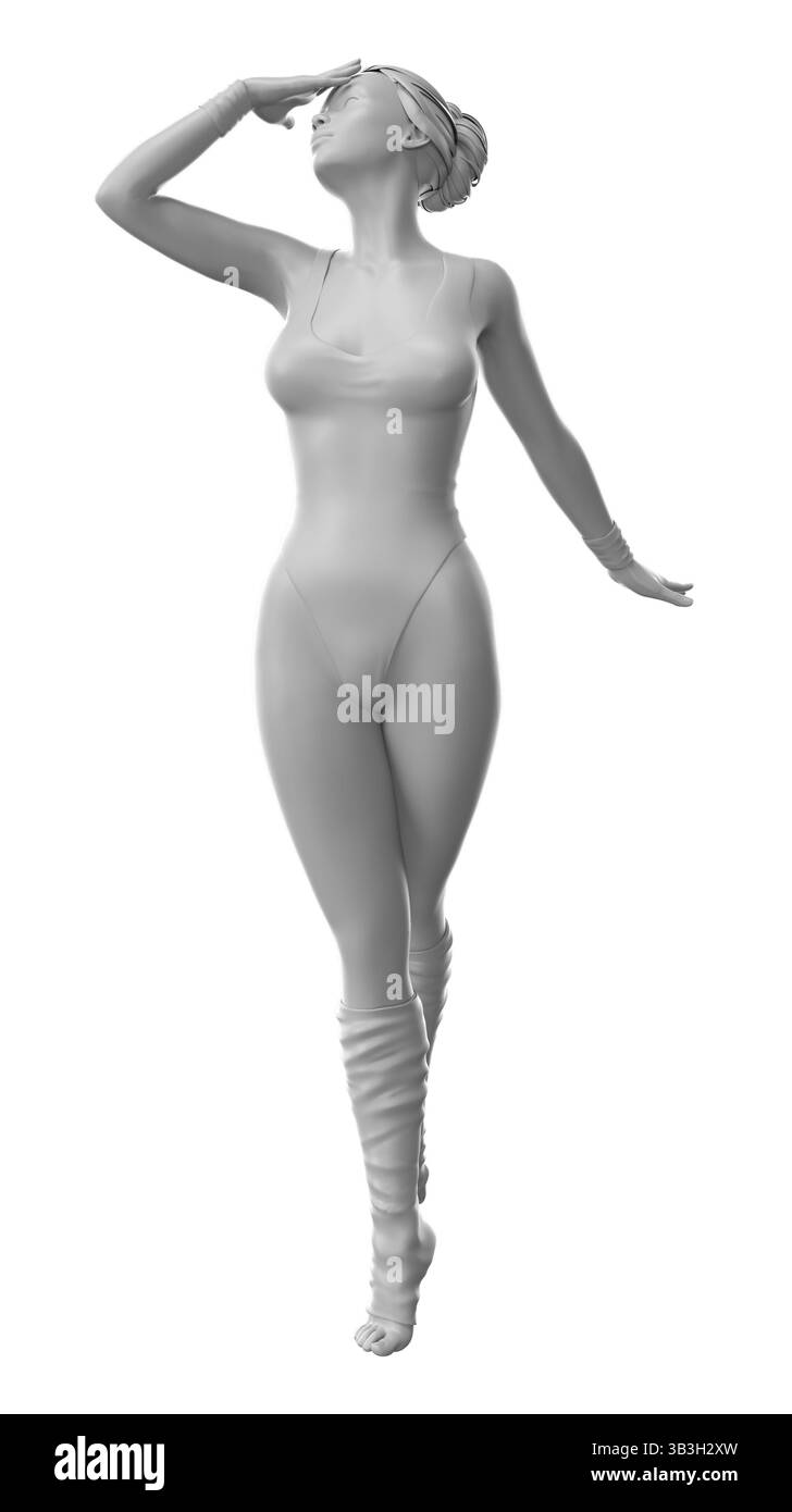 Manichino femminile in 3D in posa da ballerina di balletto, catturando la grazia e l'eleganza dei movimenti di balletto. Ideale per progetti artistici e a tema danza. Foto Stock