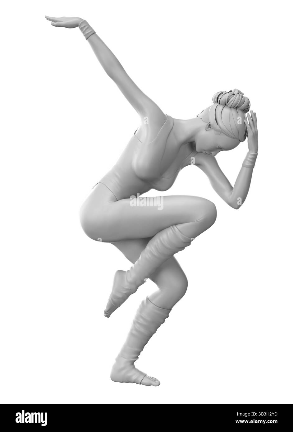 Manichino femminile in 3D in posa da ballerina di balletto, catturando la grazia e l'eleganza dei movimenti di balletto. Ideale per progetti artistici e a tema danza. Foto Stock