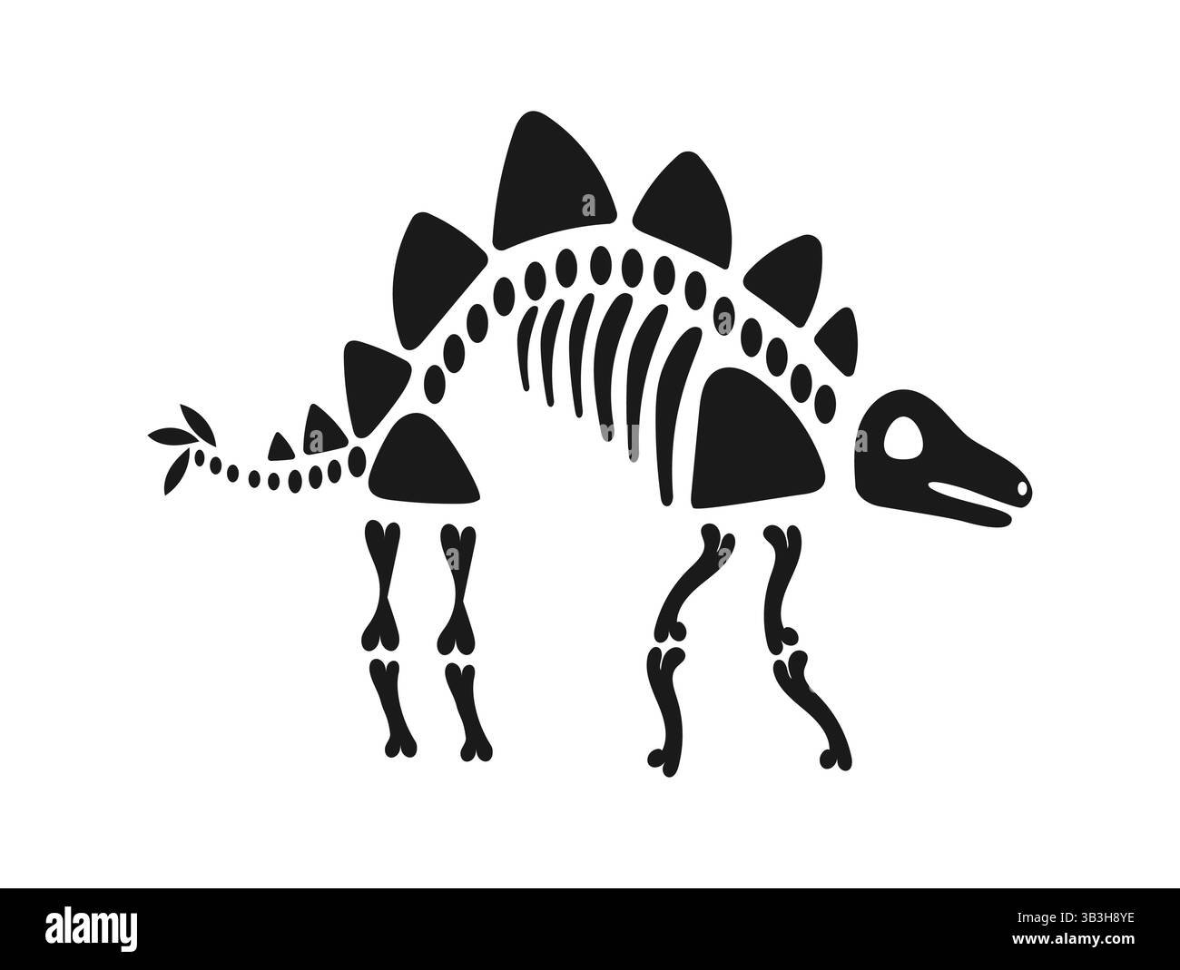 Scheletro di dinosauro Stegosaurus in piedi sulle zampe posteriori, mostrando costole e spina dorsale Illustrazione Vettoriale