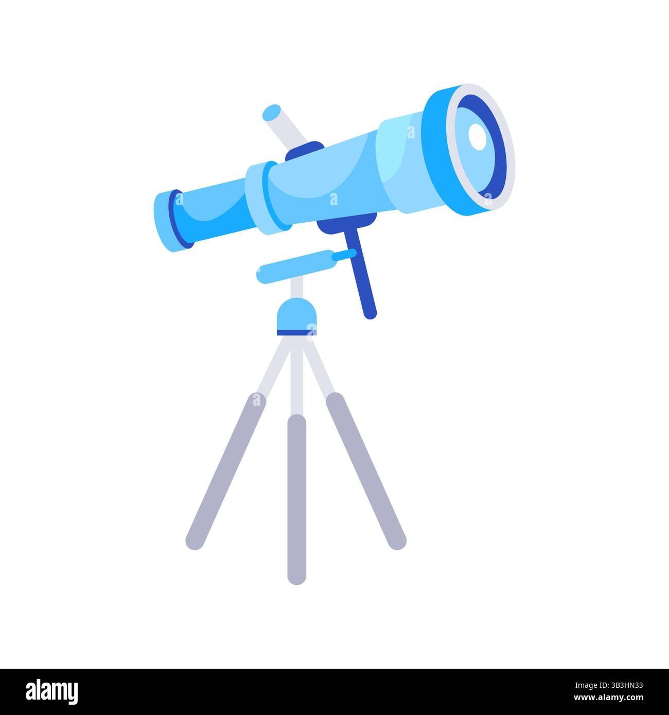 Telescopio blu rivolto verso l'alto, in piedi su un treppiede, esplorando l'universo Illustrazione Vettoriale