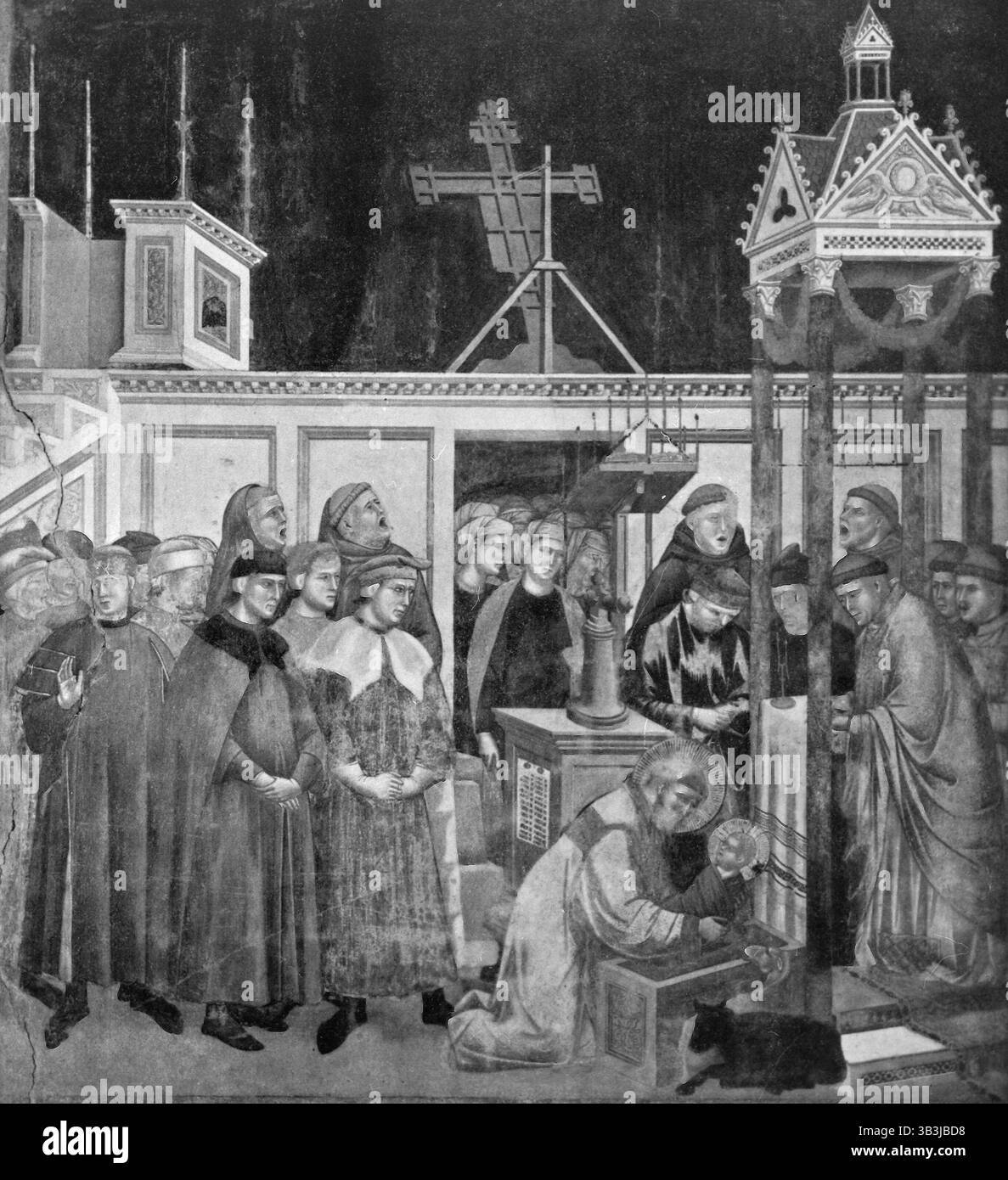 Leggenda di San Francesco, istituzione del presepe a Greccio, dell'artista italiano Giotto Foto Stock