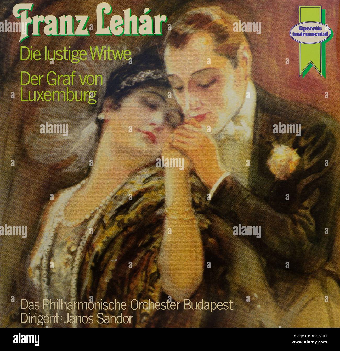 Copertina disco in vinile vintage, Franz Lehár, Orchestra Filarmonica di Budapest, direttore Janos Sandor, la vedova allegra, il Conte di Lussemburgo, operetta strumentale, 1981 Foto Stock