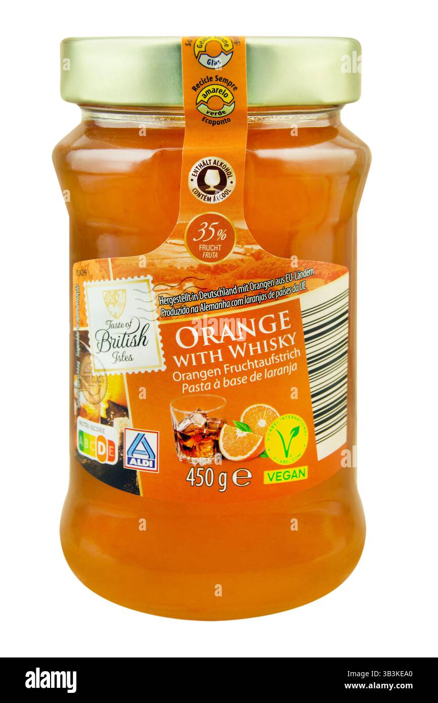 Amburgo, Germania - aprile 26 2025: 1 Glas Fruchtaufstrich Orange Whiskey Foto Stock
