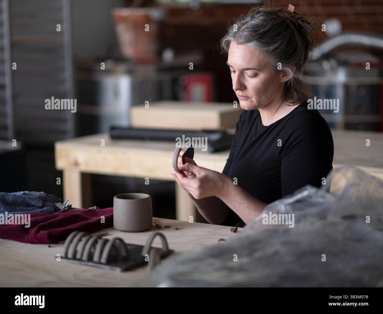Artisti di ceramica che lavorano in uno studio di ceramica Foto Stock