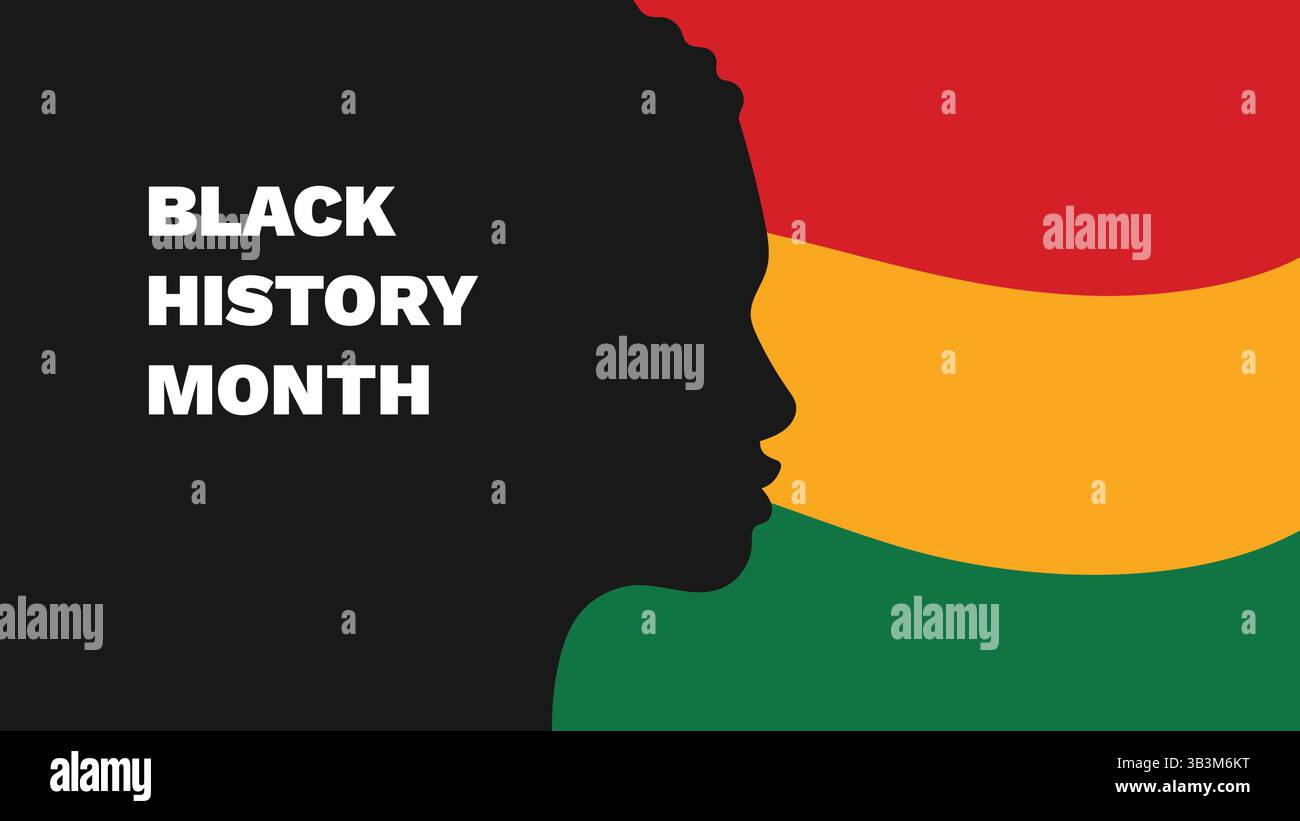 Black History Month o African American History. Concetto di vacanza con silhouette di Black Woman. Modello per sfondo, banner, scheda, poster Illustrazione Vettoriale