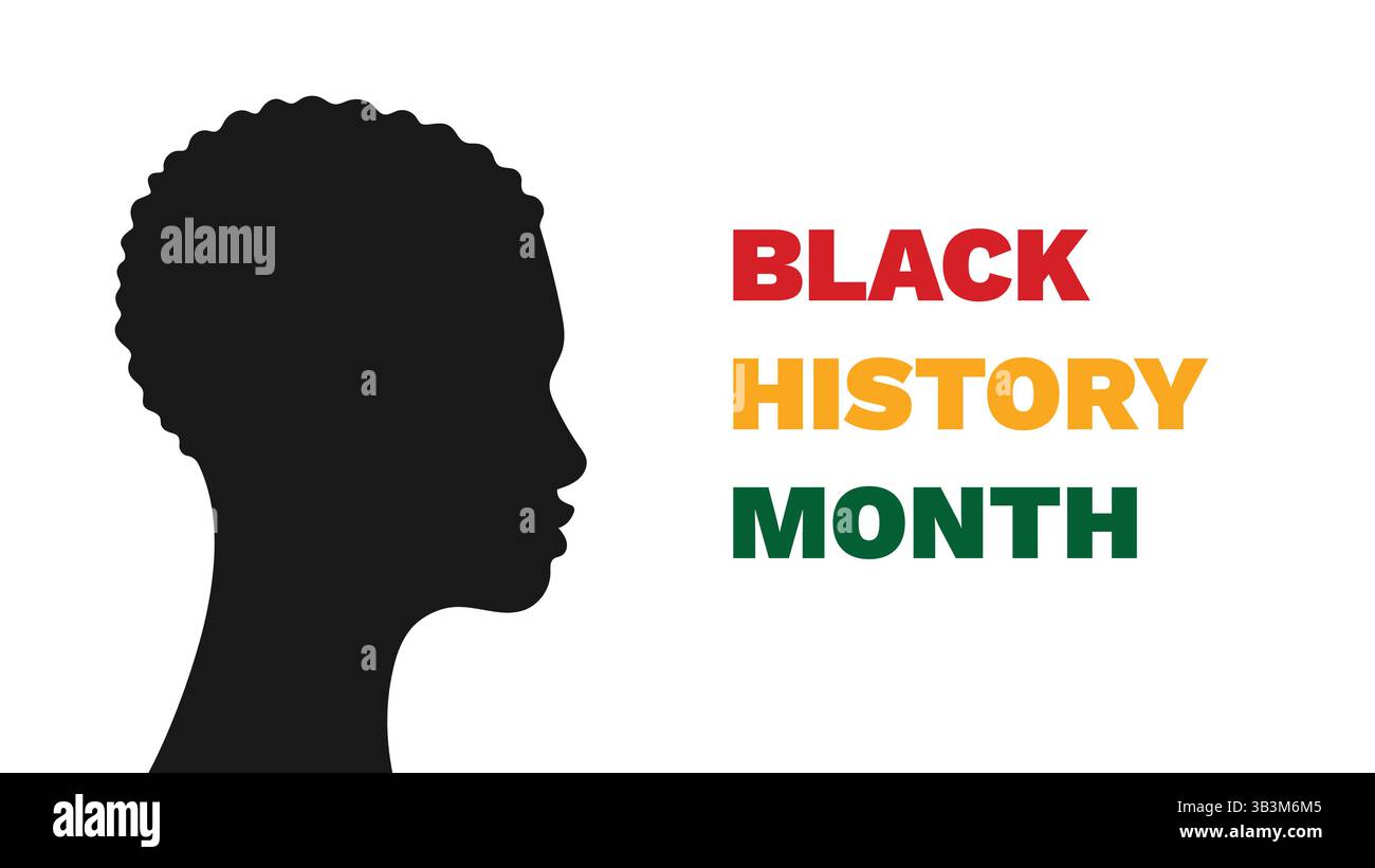 Black History Month o African American History. Concetto di vacanza con silhouette di Black Woman. Modello per sfondo, banner, scheda, poster Illustrazione Vettoriale