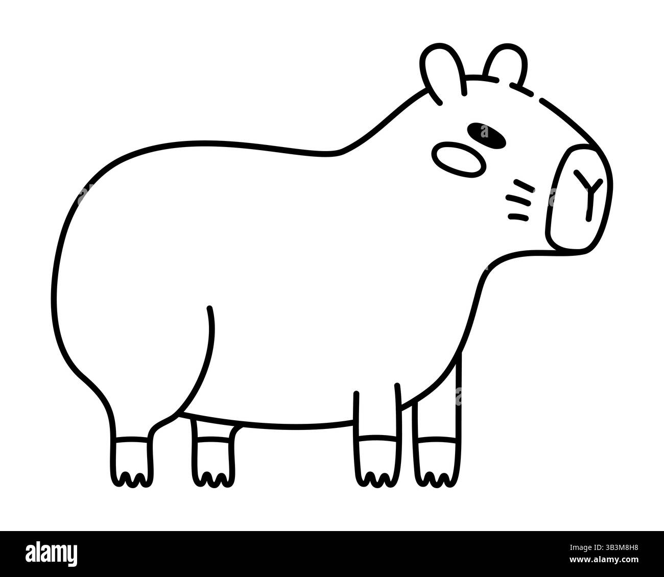Simpatica illustrazione Capybara in piedi in stile doodle. Adorabile Animal Line Art, perfetto per libri per bambini, adesivi, merchandising e tema natura Illustrazione Vettoriale