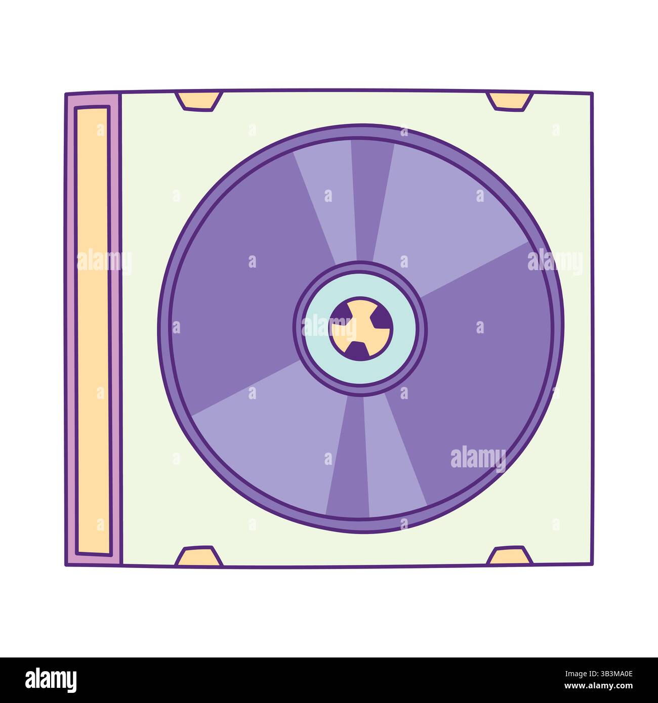 CD retro in caso di illustrazione disegnata a mano con contorno isolato su sfondo bianco. Sistema di registrazione Compact Disc Analog Music vintage. Mixtape vintage Illustrazione Vettoriale