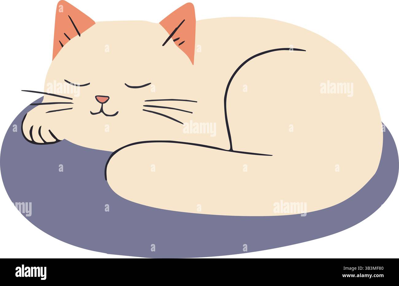 Gatto addormentato comodamente su un cuscino con un'espressione tranquilla. Illustrazione Vettoriale