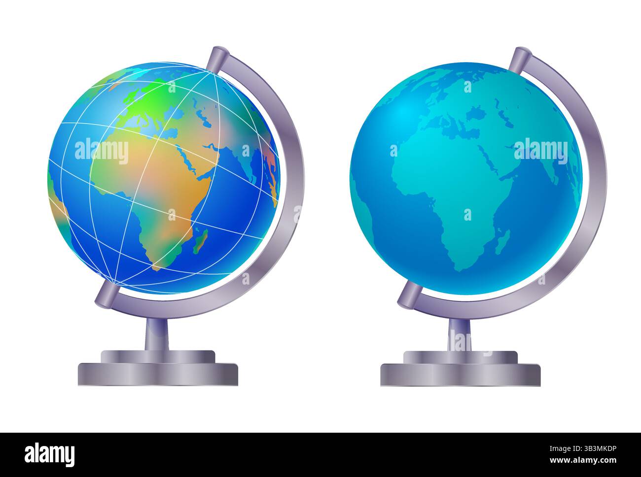 Due distinti globi che rappresentano la Terra e le sue diverse caratteristiche e attributi Illustrazione Vettoriale