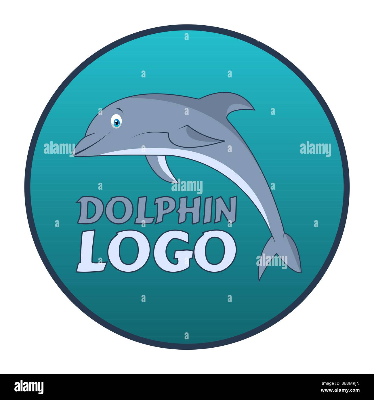 Logo vettoriale luminoso con un delfino e testo Illustrazione Vettoriale