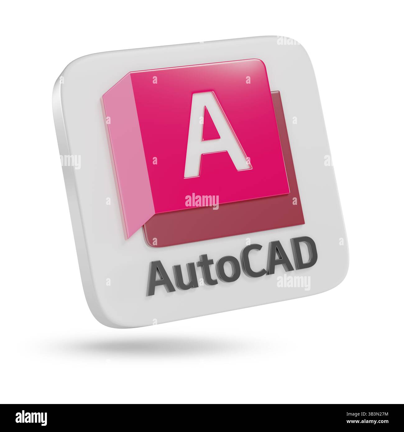 Buenos Aires, Argentina - 27 aprile 2025: Logo AutoCAD in tre dimensioni isolato sullo sfondo. Illustrazione 3D. Foto Stock