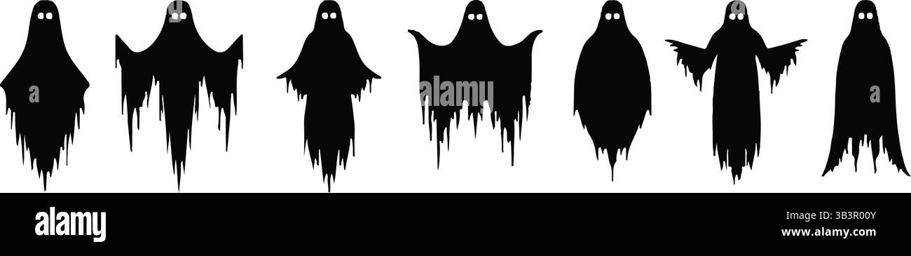 Set sagome Halloween Ghost - Spooky Horror Vector Pack per disegni spaventosi e sagome fantasma Illustrazione Vettoriale