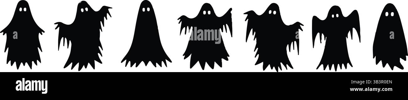 Set sagome Halloween Ghost - Spooky Horror Vector Pack per disegni spaventosi e sagome fantasma Illustrazione Vettoriale