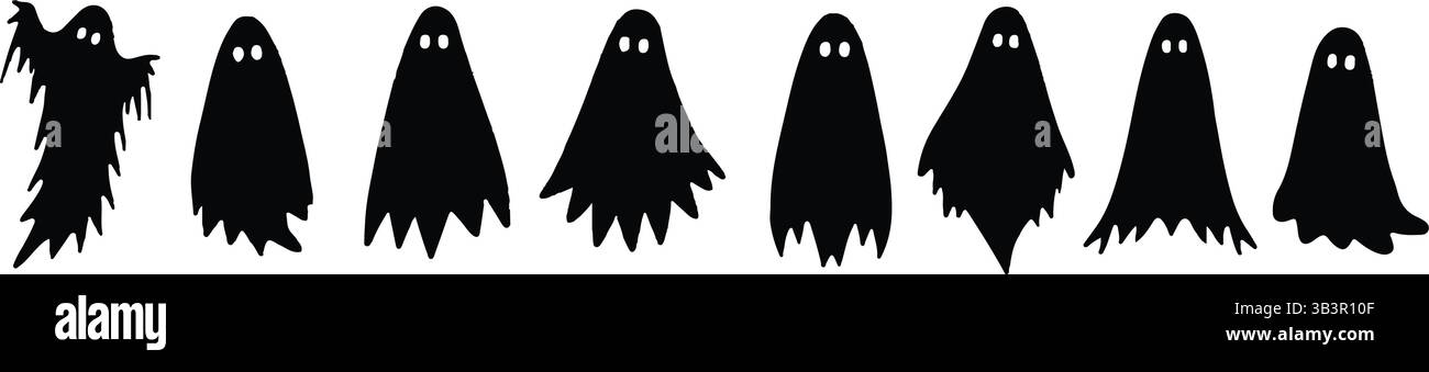 Set sagome Halloween Ghost - Spooky Horror Vector Pack per disegni spaventosi e sagome fantasma Illustrazione Vettoriale