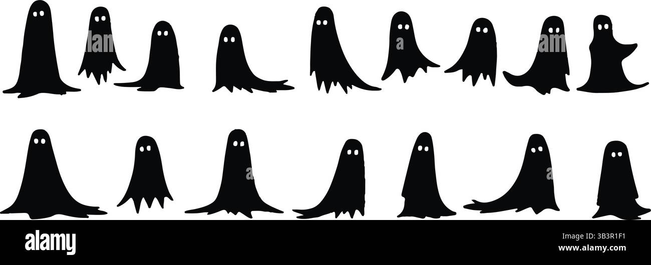 Set sagome Halloween Ghost - Spooky Horror Vector Pack per disegni spaventosi e sagome fantasma Illustrazione Vettoriale