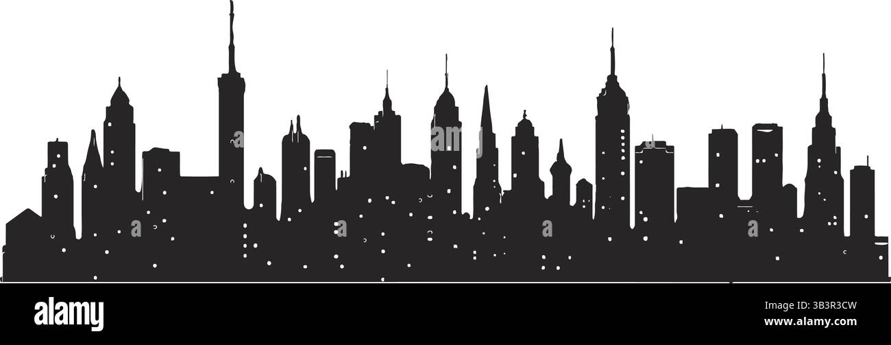 Set di silhouette City Skyline - Urban Panorama Vector Borders & background Collection, illustrazione vettoriale della silhouette della città Illustrazione Vettoriale