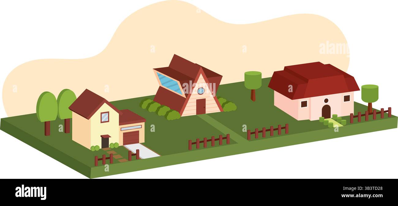 Eleganti case di campagna. Illustrazione vettoriale Illustrazione Vettoriale
