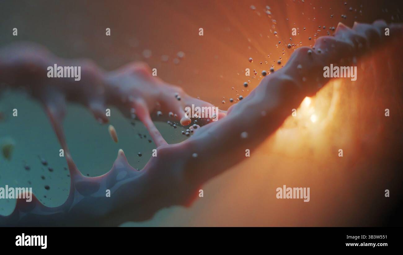 Struttura del DNA 3D vibrante con molecole microcosmiche, che mostra la creazione di codice genetico e i principi di biologia evolutiva Foto Stock