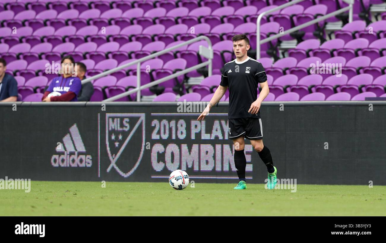 13 gennaio 2018 - Orlando, Florida, Stati Uniti - Orlando, Florida - sabato 13 gennaio 2018: Lucas Stauffer. Il primo giorno della partita 2018 adidas MLS Player Combine si è tenuto all'Orlando City Stadium. (Immagine di credito: © Andy Mead/ISIPhotos via ZUMA Wire) Foto Stock