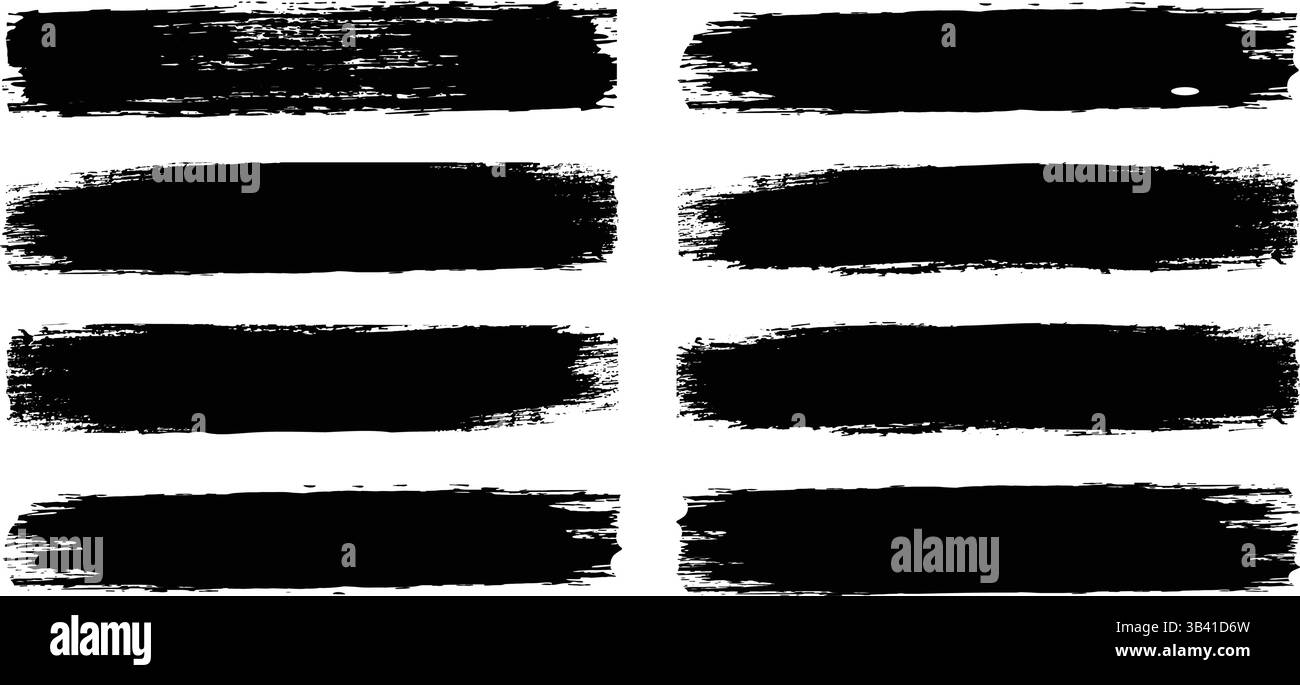 Set di spazzole in gesso dipinte a mano. Le linee grunge disegnate a mano sullo sfondo della lavagna possono essere utilizzate come pennelli artistici. tratto del pennello, illustrazione vettoriale Illustrazione Vettoriale