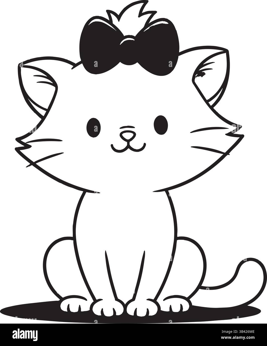 Illustrazione grafica della linea di gattino carino - Cartoon Cat con disegno ad arco Illustrazione Vettoriale