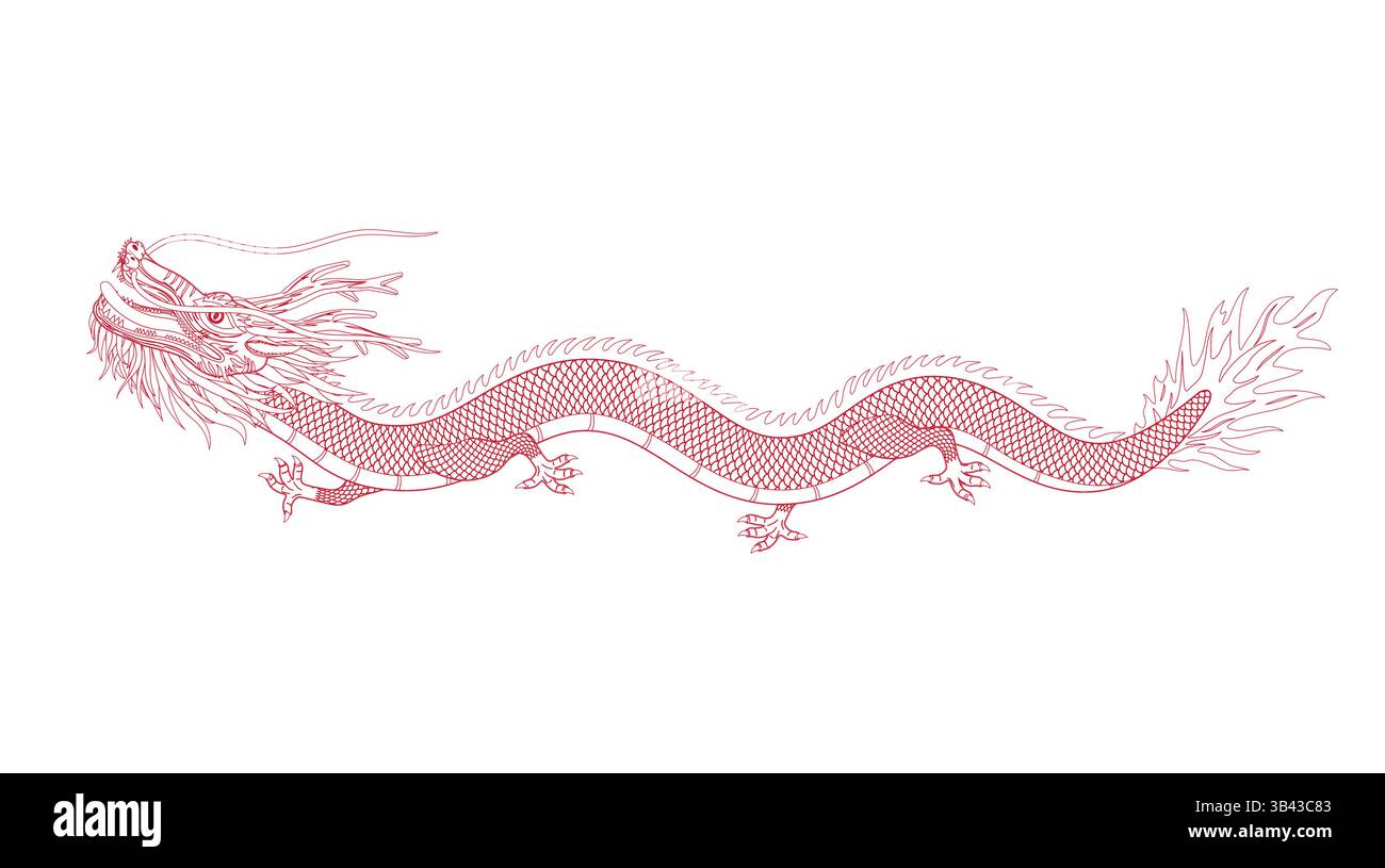 Illustrazione della linea vettoriale del drago cinese orientale Illustrazione Vettoriale