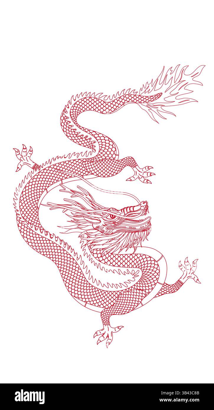 Illustrazione della linea vettoriale del drago cinese orientale Illustrazione Vettoriale