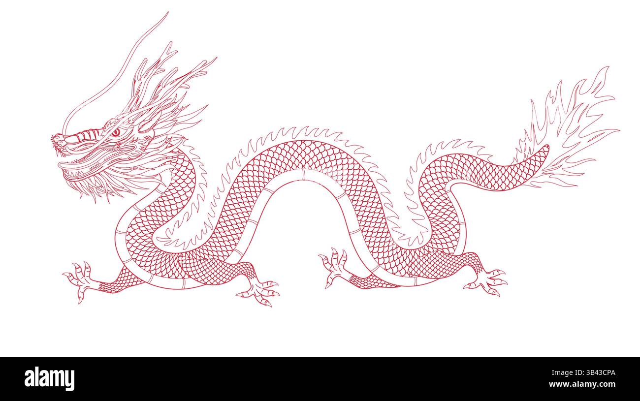 Illustrazione della linea vettoriale del drago cinese orientale Illustrazione Vettoriale