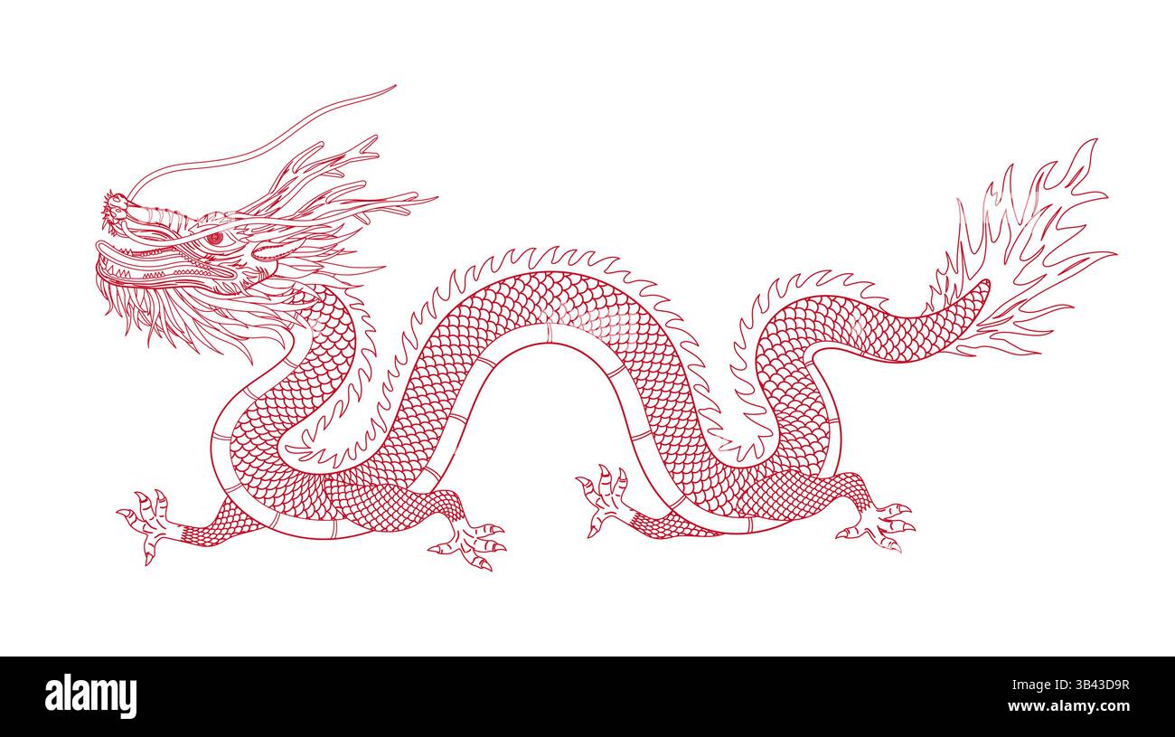 Illustrazione della linea vettoriale del drago cinese orientale Illustrazione Vettoriale