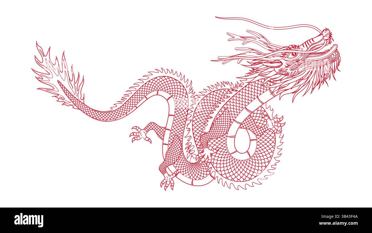 Illustrazione della linea vettoriale del drago cinese orientale Illustrazione Vettoriale