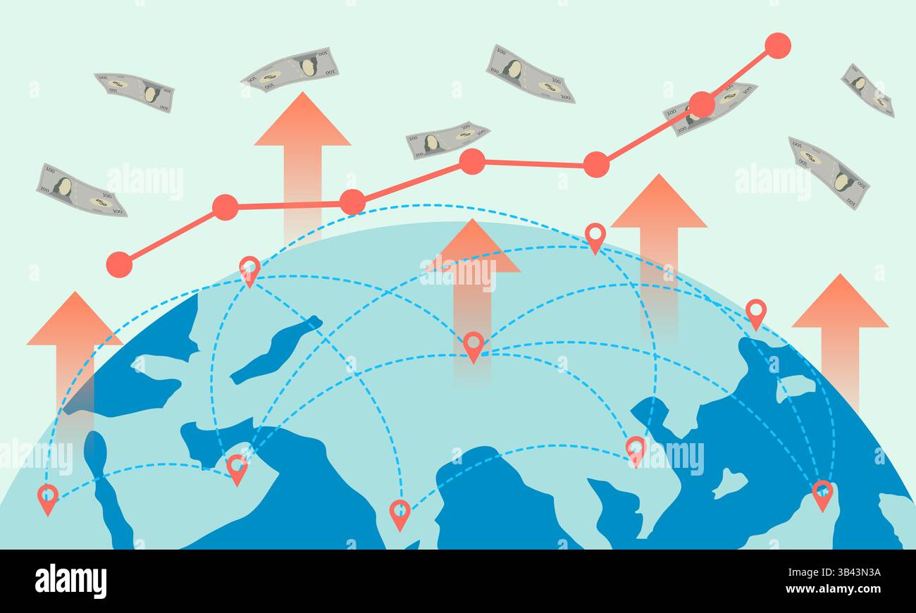 Illustrazione concettuale dell'economia - aumento del commercio globale - aumento del reddito Illustrazione Vettoriale