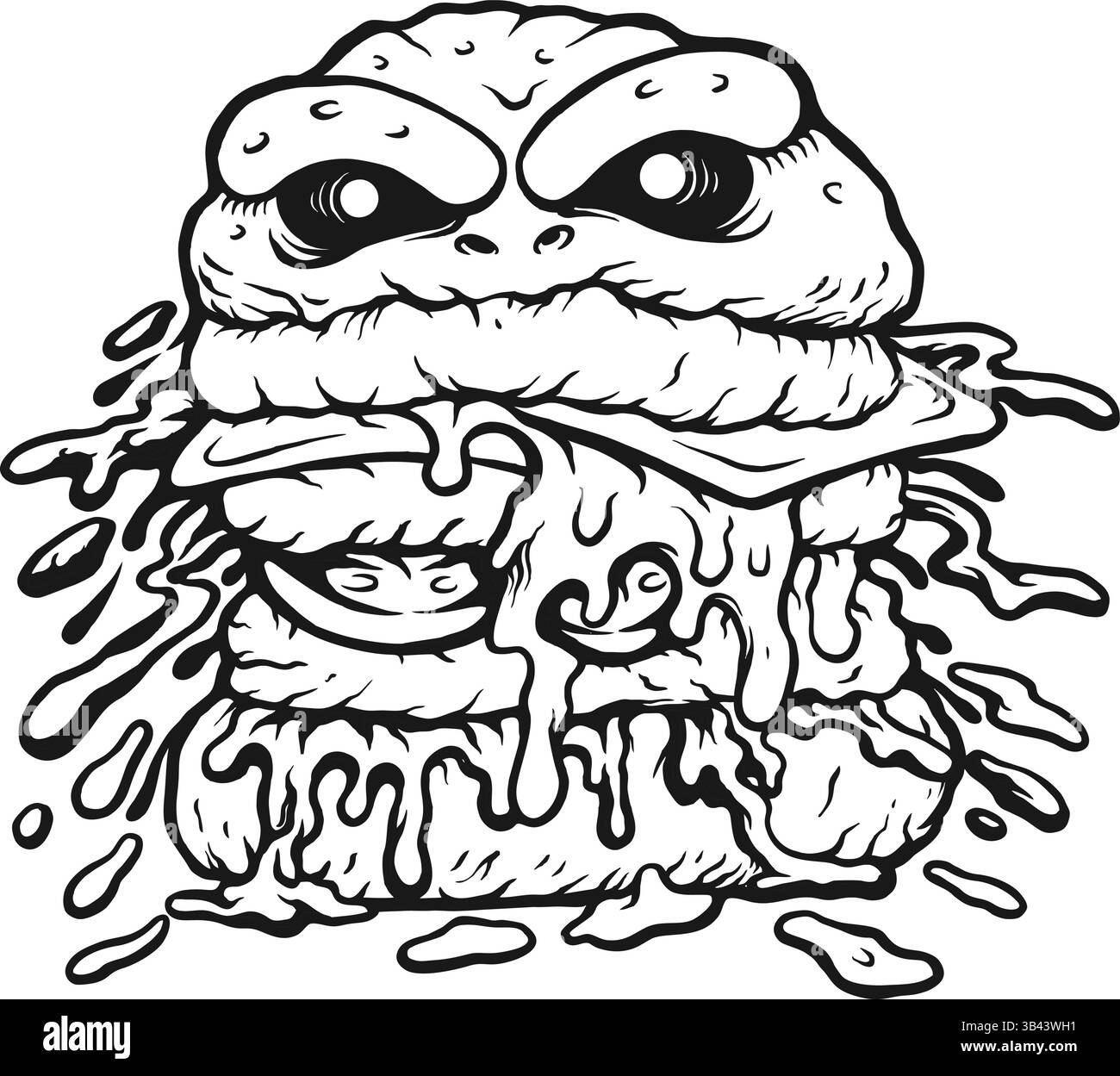 Burger Beast con design a forma di formaggio gocciolante Illustrazione Vettoriale